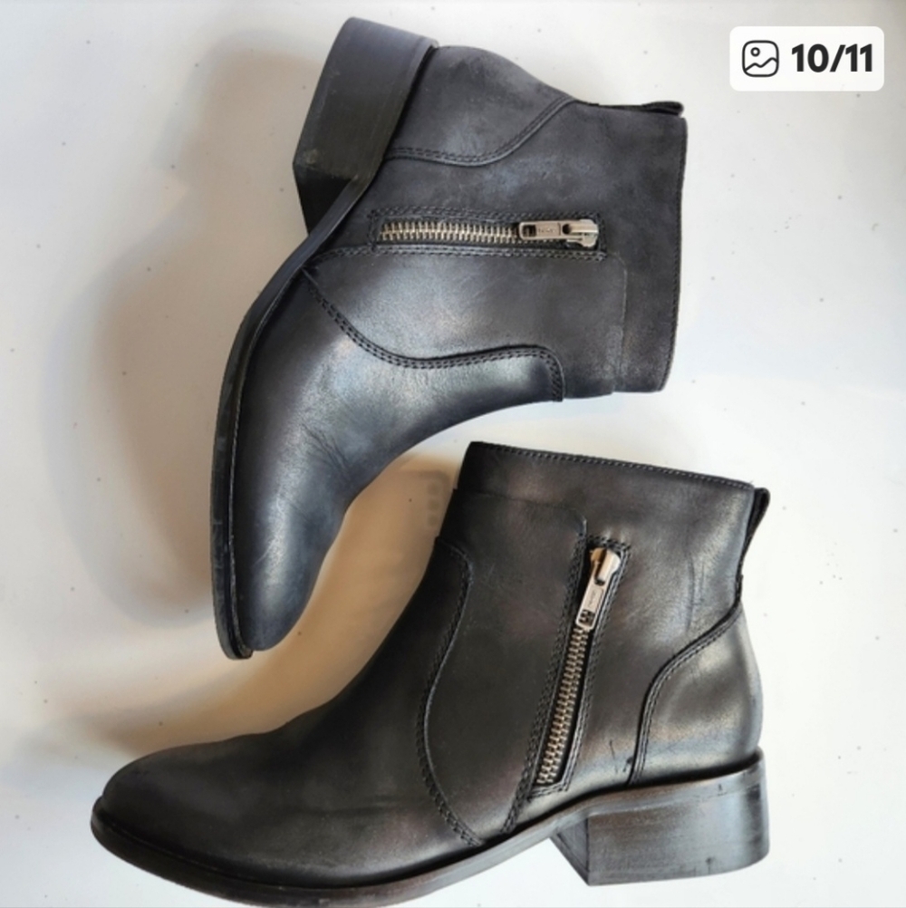 Black Leather  'Cathy' Soft Ankle Booties with Block Heel Size 8